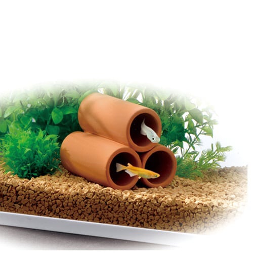 癒し水景素焼きの隠れ家丸土管ミニ3連