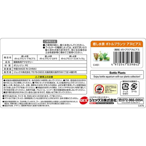 癒し水景 ボトルプランツ アヌビアス