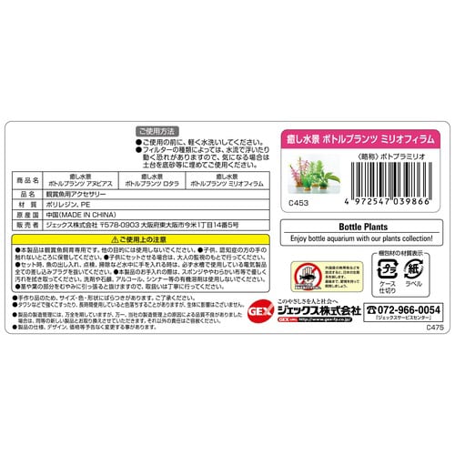 癒し水景 ボトルプランツ ミリオフィラム