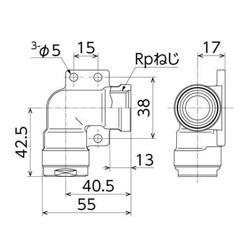 WL36型 右座水栓エルボ
