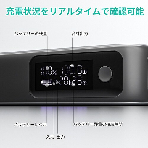 モバイルバッテリー USB−Cケーブル内蔵グレー