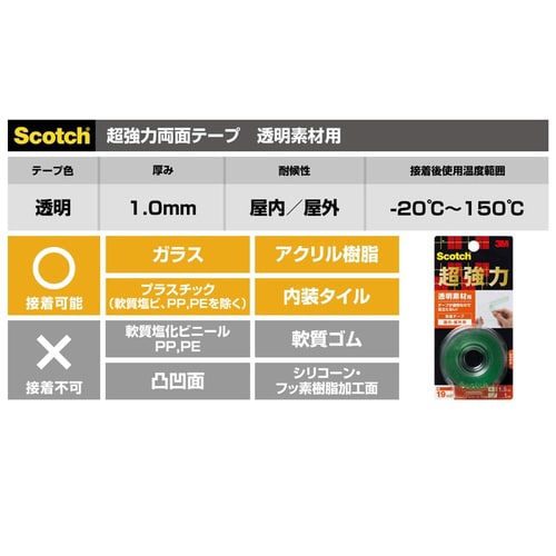 超強力両面テープ 透明素材用 幅19mm×4m