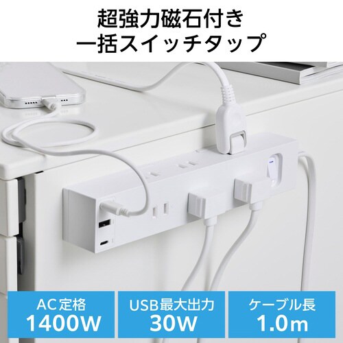 延長コード 電源タップ 1m PD30W ホワイト