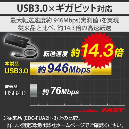 有線LANアダプタ USB3.0ハブ ブラック