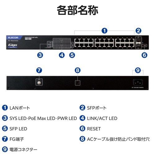 法人向け スイッチングハブ 24ポート 大容量 黒