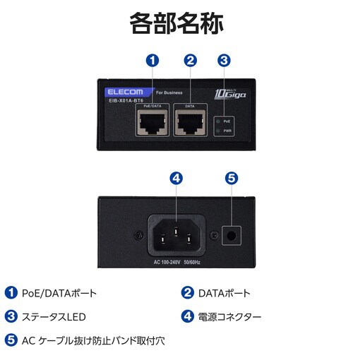 PoEインジェクター 10Gマルチギガ 黒