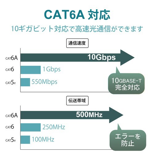 LANケーブル CAT6A 爪折れ防止 5m 青