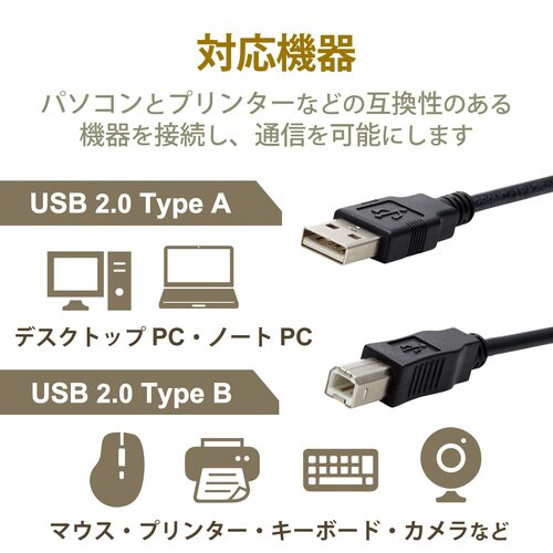 USBケーブル A−B 仕様固定 2m ブラック