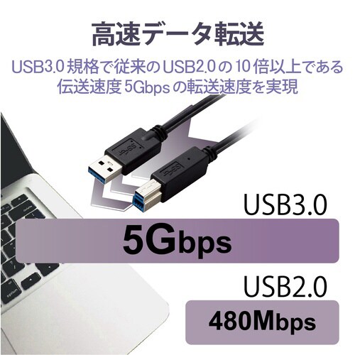 USB3.0ケーブルA−B 固定 0.5mブラック