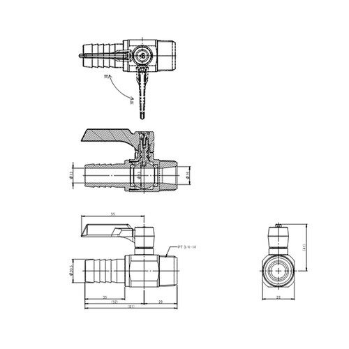 R 3/4”x20.5mm ボールバルブ