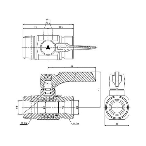R 3/4”xG 3/4” ボールバルブ