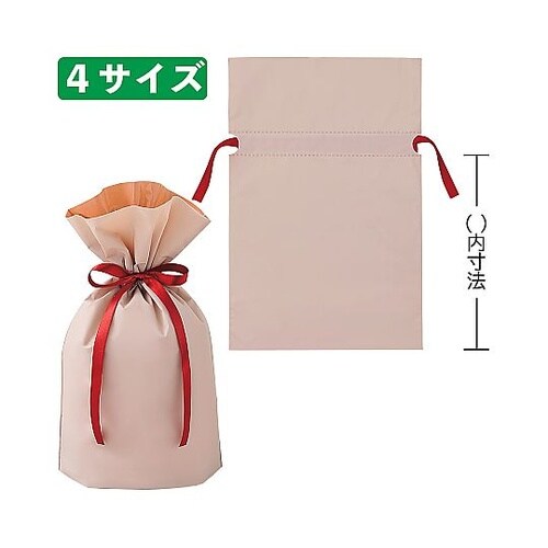 梨地リボン付きギフトバッグ ベージュ 幅