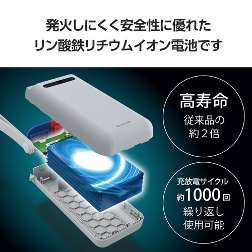 モバイルバッテリー 30000mAh ライトグレー