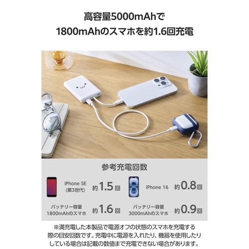 モバイルバッテリー5000mAh一体型 しろちゃん