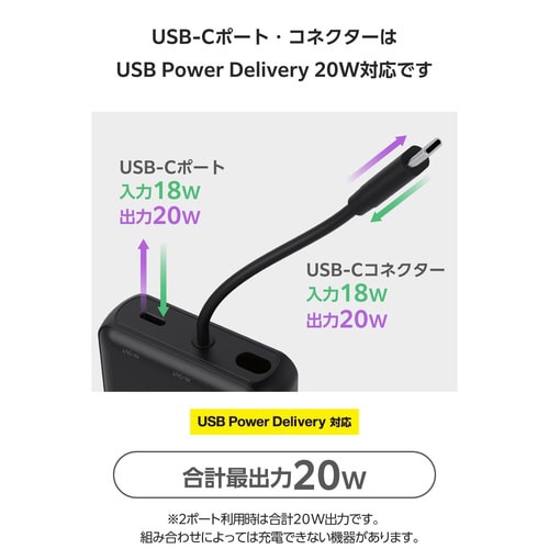 モバイルバッテリー10000mAh一体型 ブラック