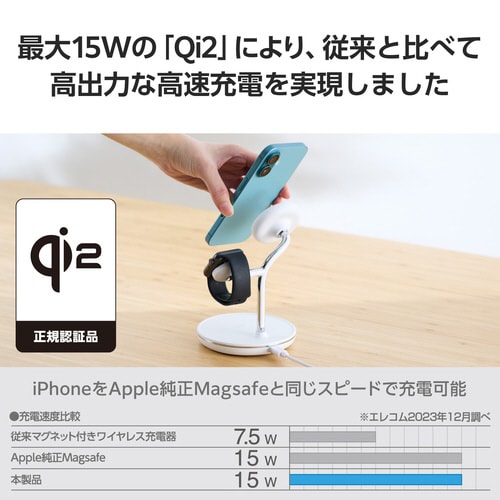 ワイヤレス充電器 Qi2 3in1 ホワイト