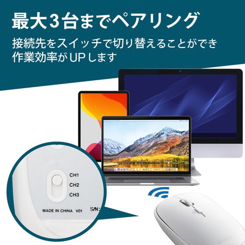 薄型無線マウス 充電式 BT接続 ホワイト