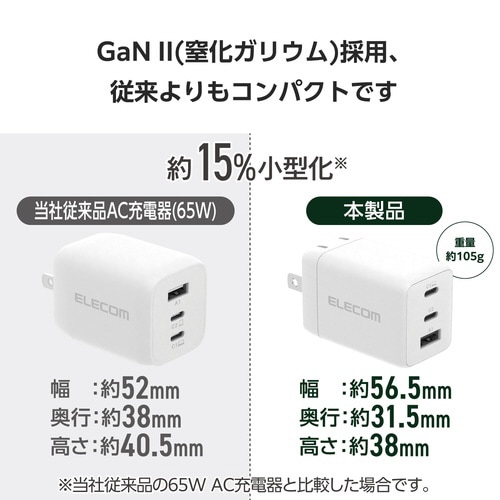 USB充電器 C×2 A×1 67W ホワイト
