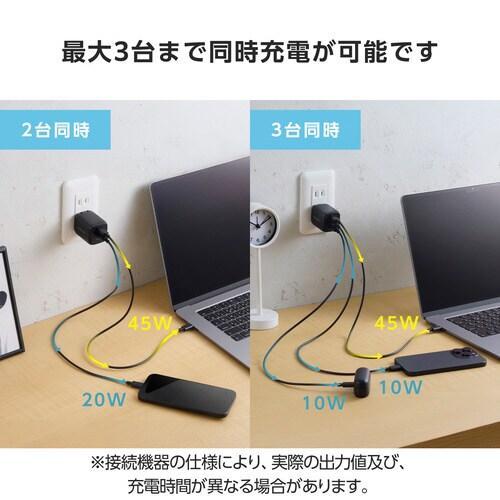 USB充電器 C×3 67W 自動分配 ブラック