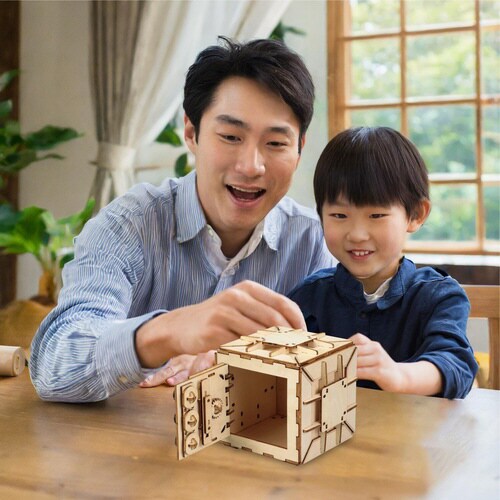 木製ダイヤル式金庫型貯金箱クラフトキット