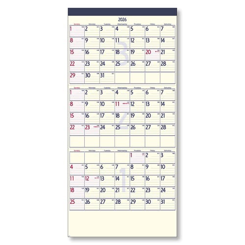 壁掛 ナチュラルメモカレンダー3ヶ月 2026