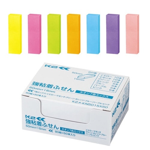強粘着ふせん K2 50×15 ネオン混色50冊