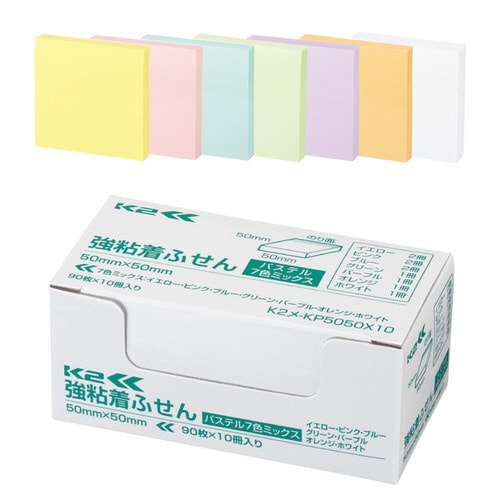強粘着ふせん K2 50×50 パステル混色10冊