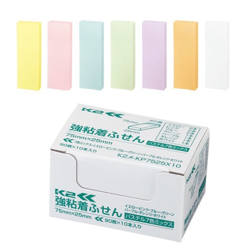 強粘着ふせん K2 75×25 パステル混色10冊