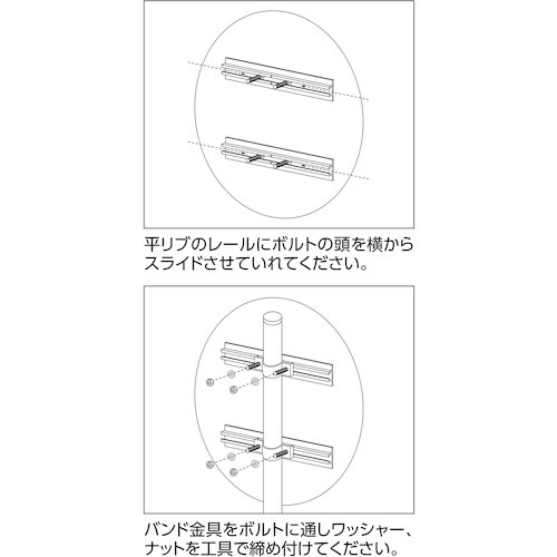 緑十字 平リブ用取付金具 丸型ポール/片面表示用