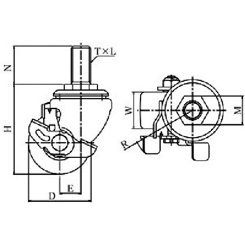ユーエイ ねじ込み式 自在 低床キャスター 強化ナ