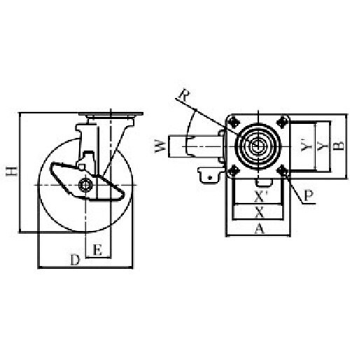 ユーエイ プレート式 自在 キャスター グレーゴム