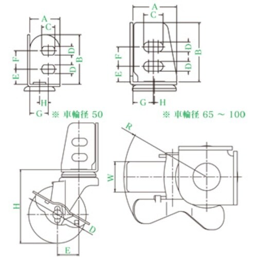ユーエイ アングル 自在 キャスター エラストマー