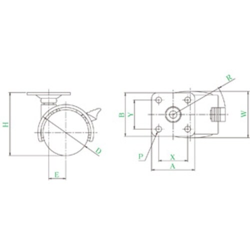 ユーエイ プレート式 自在 双輪キャスター ナイロ