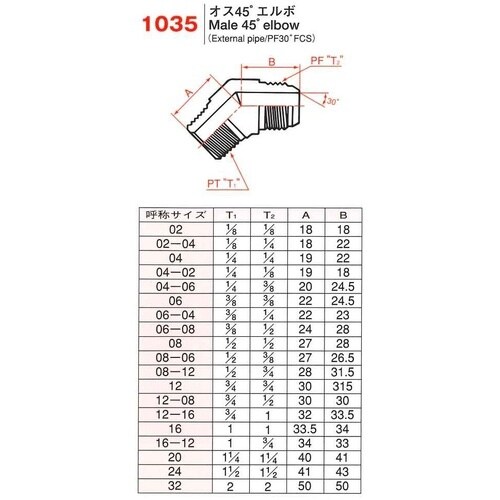 横浜ゴム オス45度エルボ 1035−08(1/2