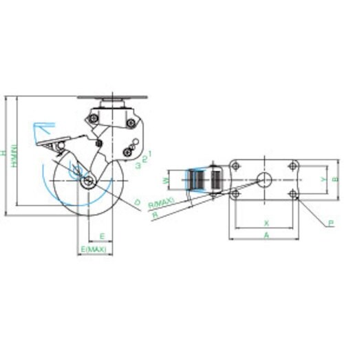 ユーエイ プレート式 自在 クッションキャスター