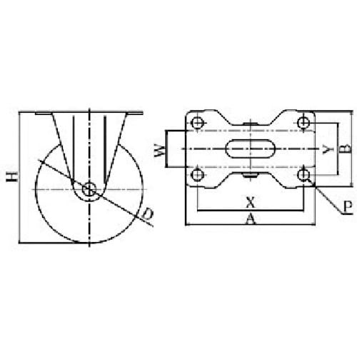 ユーエイ プレート式 固定 キャスター ゴム 車輪
