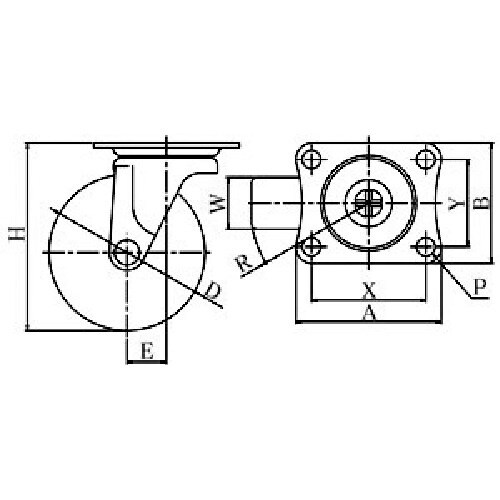 ユーエイ プレート式 自在 キャスター ナイロン