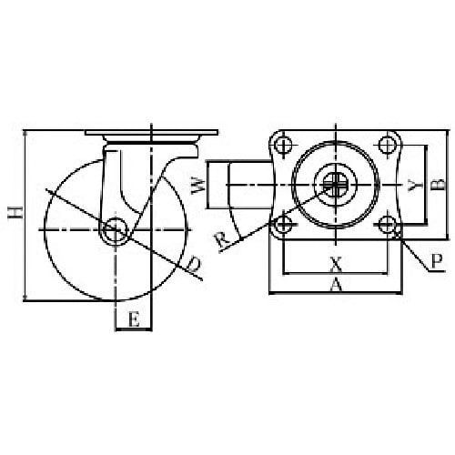 ユーエイ プレート式 自在 キャスター ナイロン