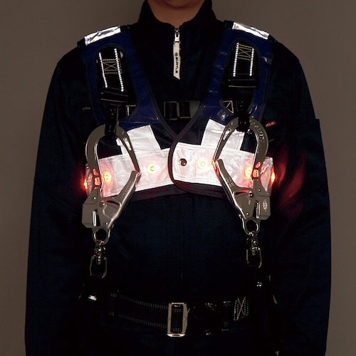 緑十字 フルハーネス用LEDベスト 紺メッシュ地/