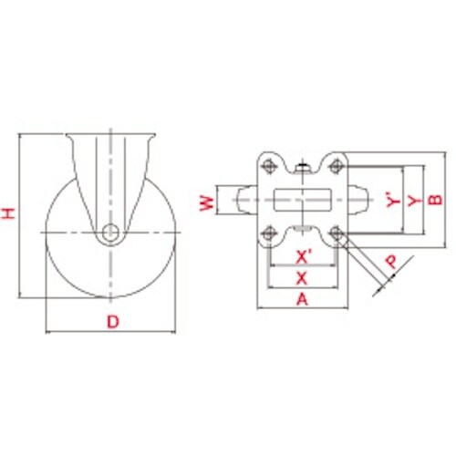 ユーエイ プレート式 固定 キャスター ゴム 車輪