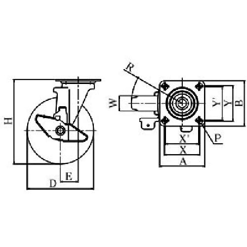 ユーエイ プレート式 自在 キャスター ゴム 車輪