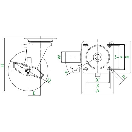 ユーエイ プレート式 自在 キャスター ゴム 車輪
