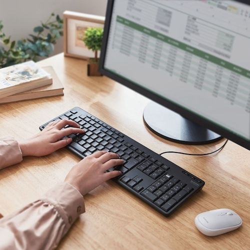 ELECOM フルキーボード 有線 静音設計 抗菌