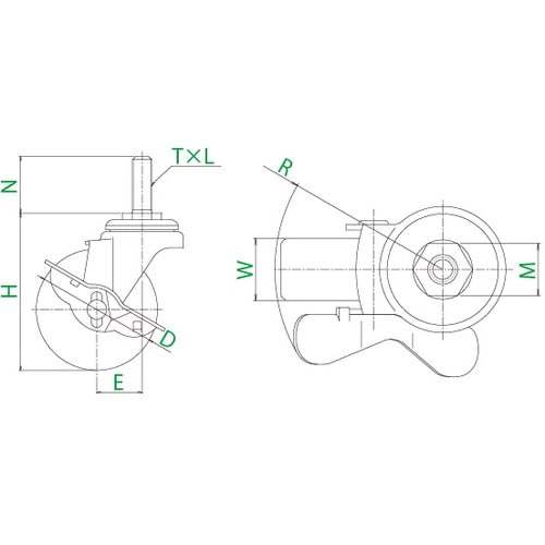 ユーエイ ねじ込み式 自在 キャスター ゴム 車輪