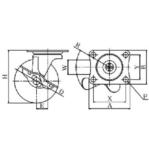 ユーエイ プレート式 自在 キャスター ナイロン