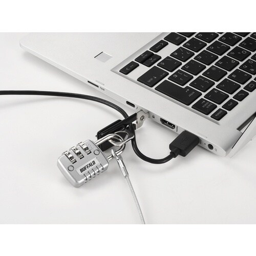 BUFFALO 3桁ダイヤル式南京錠+ワイヤー付