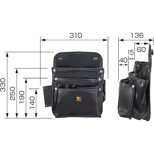 タジマ セフツイン腰袋 ナイロン 釘袋3段大