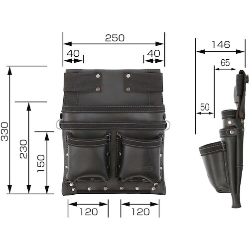 タジマ セフツイン腰袋 本革 釘袋 3段大