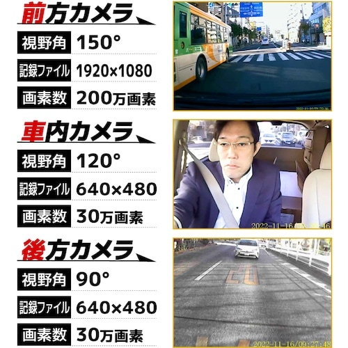 サンコー 前後カメラとリアカメラ付きドライブレコー