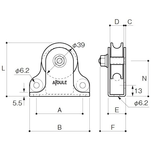ふじわら 滑車 固定ブロック タテ型、ヨコ型兼用タ